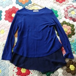 Bright Blue Sweater with chiffon peplum L